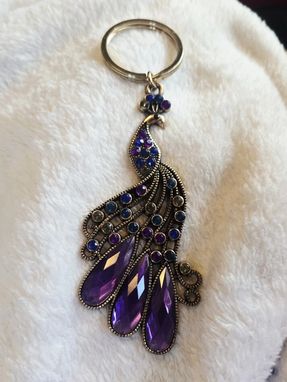 Purple Peacock Crystal Keychain Pendant - Women Accessories